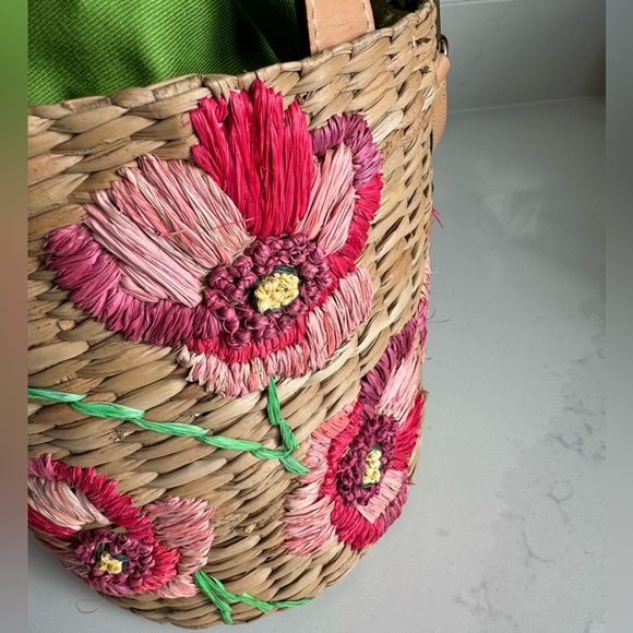 Frances Valentine raffia poppy embroidered bucket bag - Picture 2 of 12